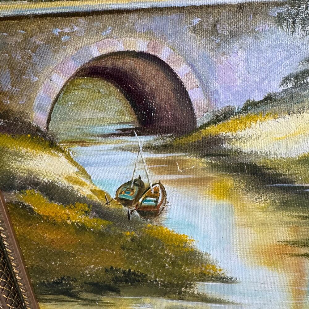 Vintage Oil Painting On Canvas Framed 16 x 20 Village Original Artist Letarte - Picture 4 of 9